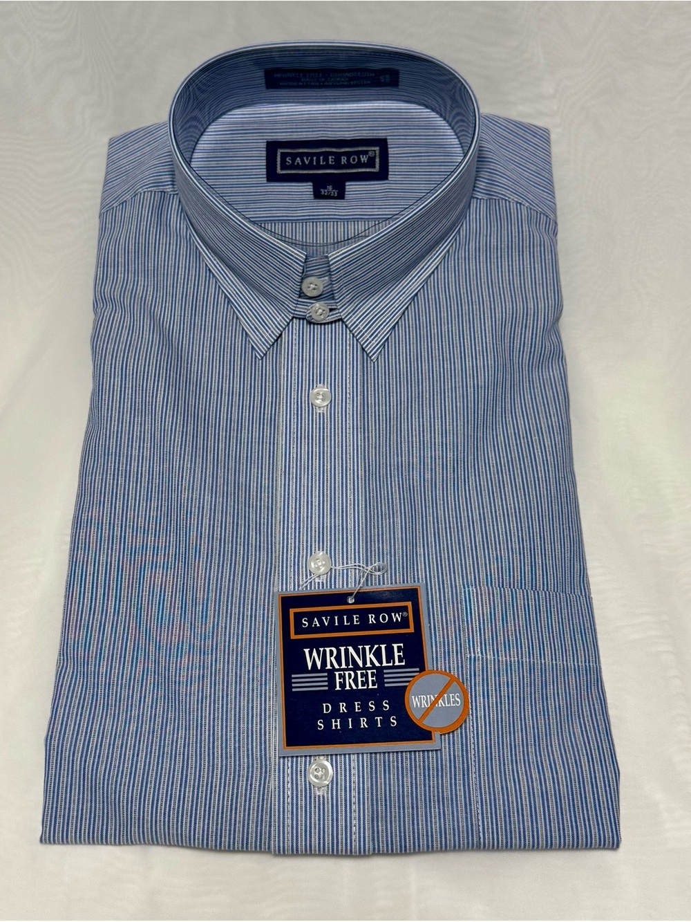 New Savile Row Men's Blue Multi-Stripe Wrinkle-Free Dress Shirt